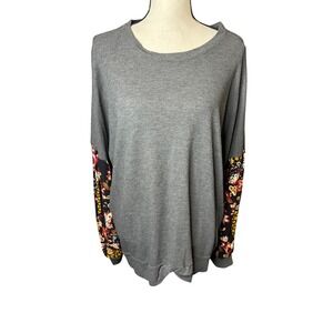 Crepas Womens 3XL Gray Waffle Knit Top Floral Paisley Sleeves Knot Front TP2016